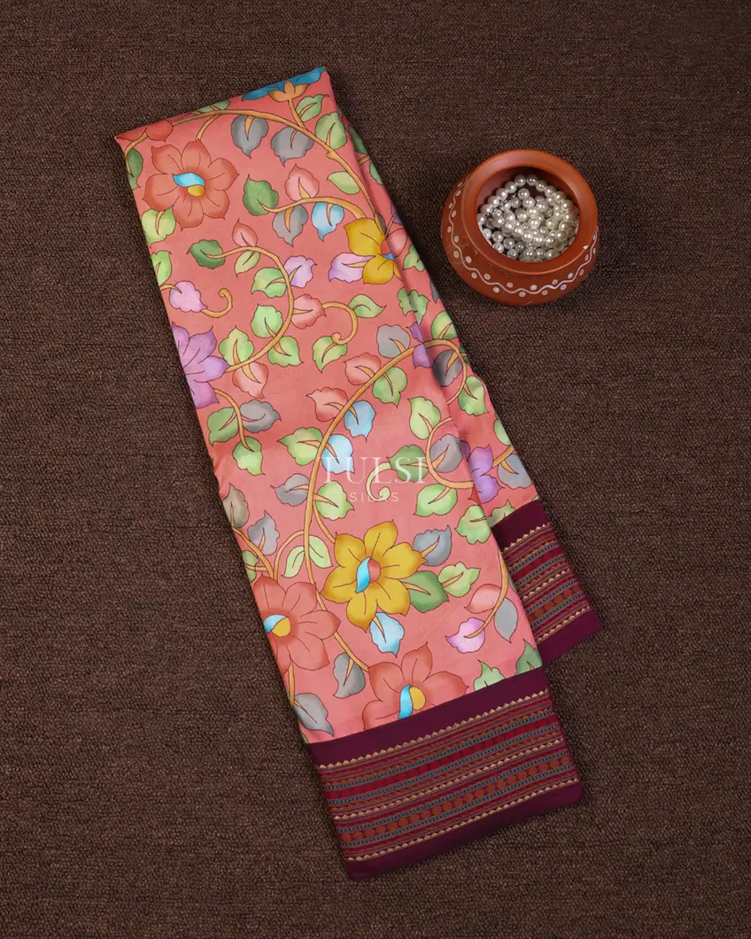 Peachish Pink Printed Soft Silk Saree T679888-image