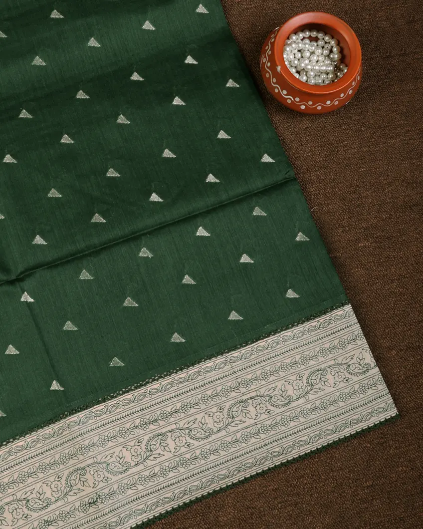 Green Tussar Embroidery Saree T680184-image