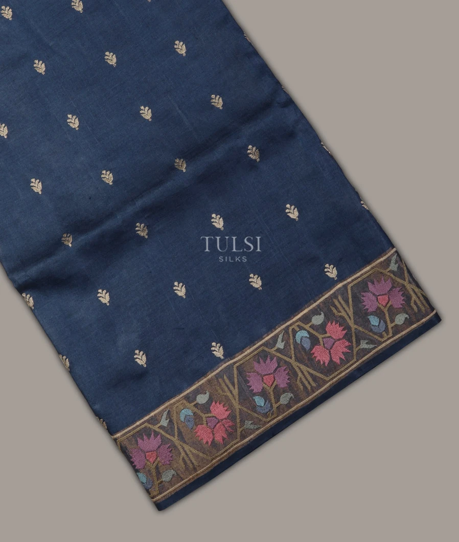 Blue Tussar Embroidery Saree T672571-image