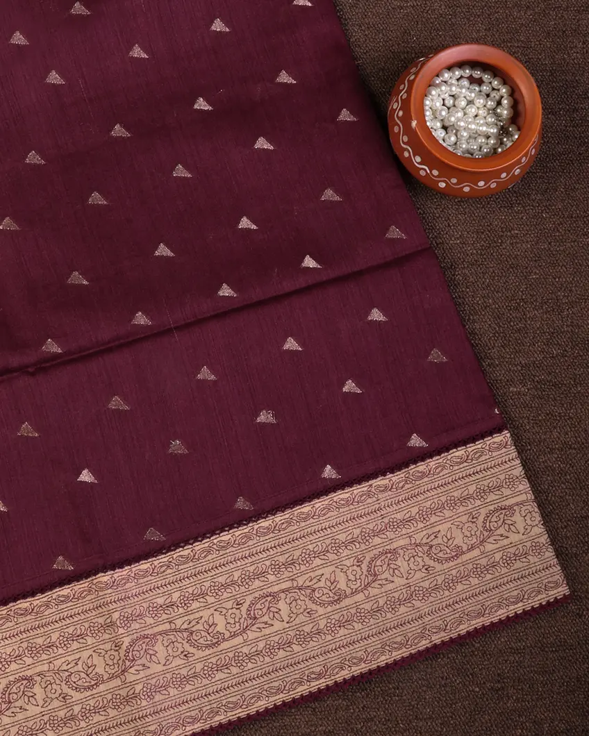Burgundy Tussar Embroidery Saree T680186-image