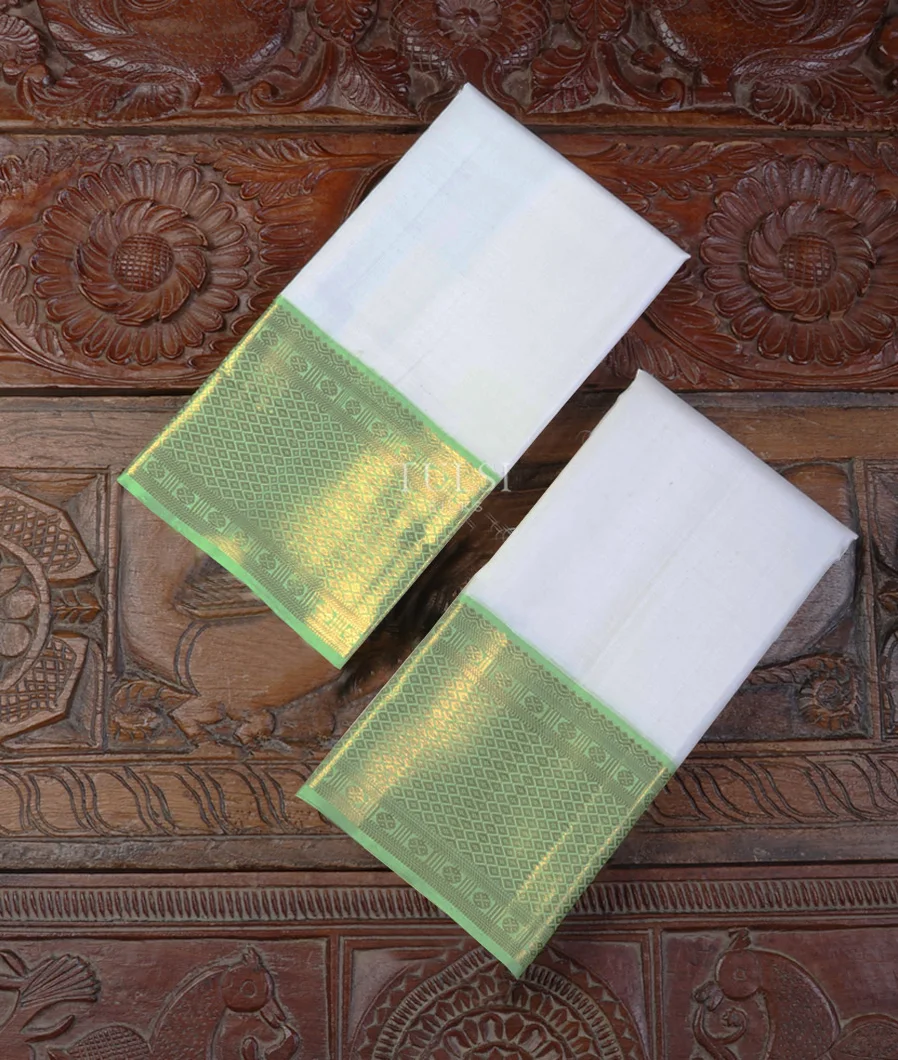 Off - White Handwoven Kanjivaram Silk Dhoti and Vastharam T612041-image