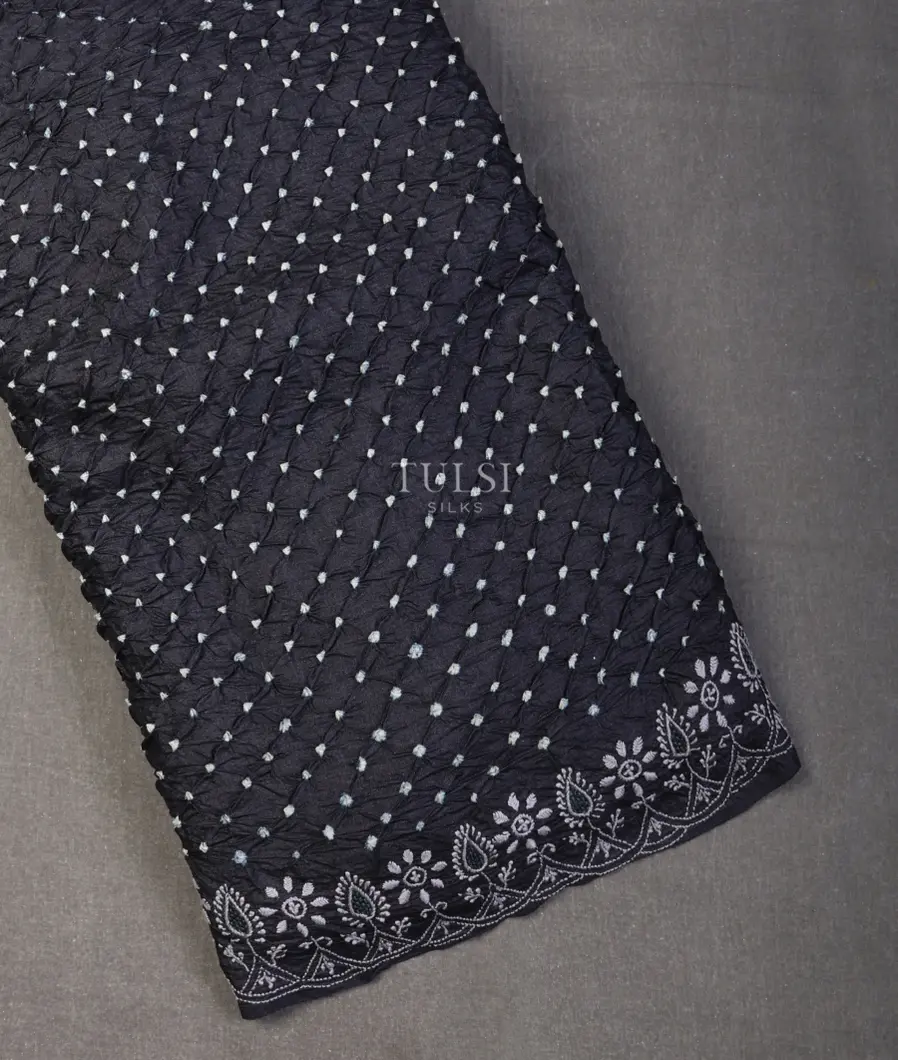 Black Bandhani Tussar Saree T652780-image