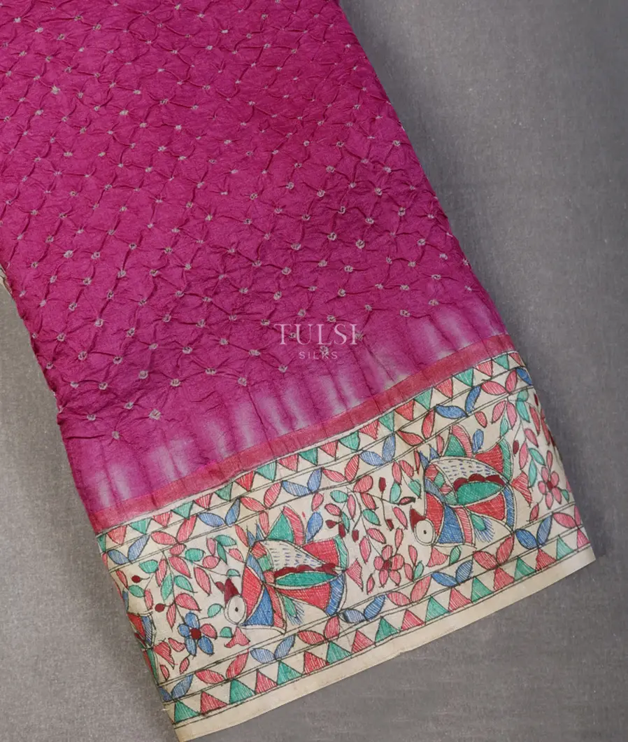 Pink Bandhani Tussar Saree T652764-image