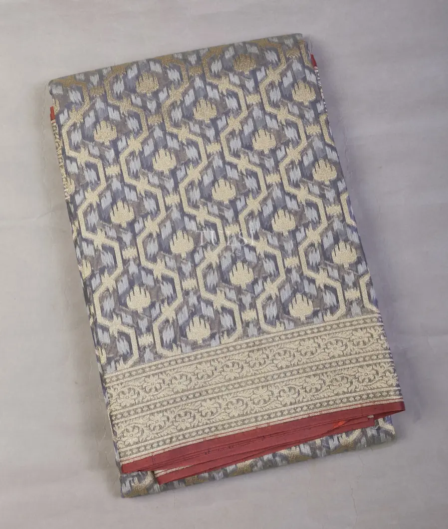 Bluish Grey Banaras Cotton Saree T654509-image
