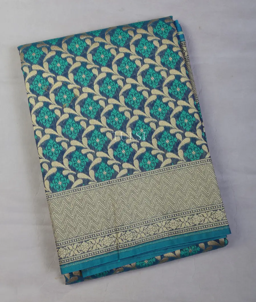 Peacock Blue Banaras Cotton Saree T649676-image