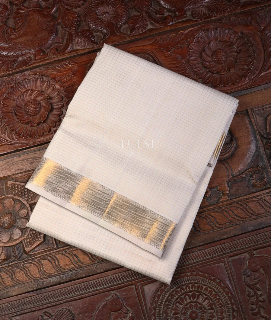 Off - White Handwoven Kanjivaram Silk Dhoti and Vastharam T679367-image