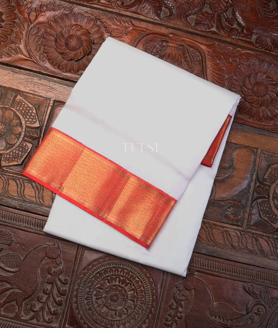 Off - White Handwoven Kanjivaram Silk Dhoti and Vastharam T679370-image