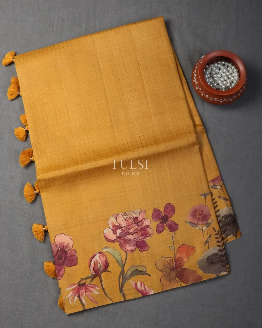 Yellow Tussar Printed Saree T679988-image