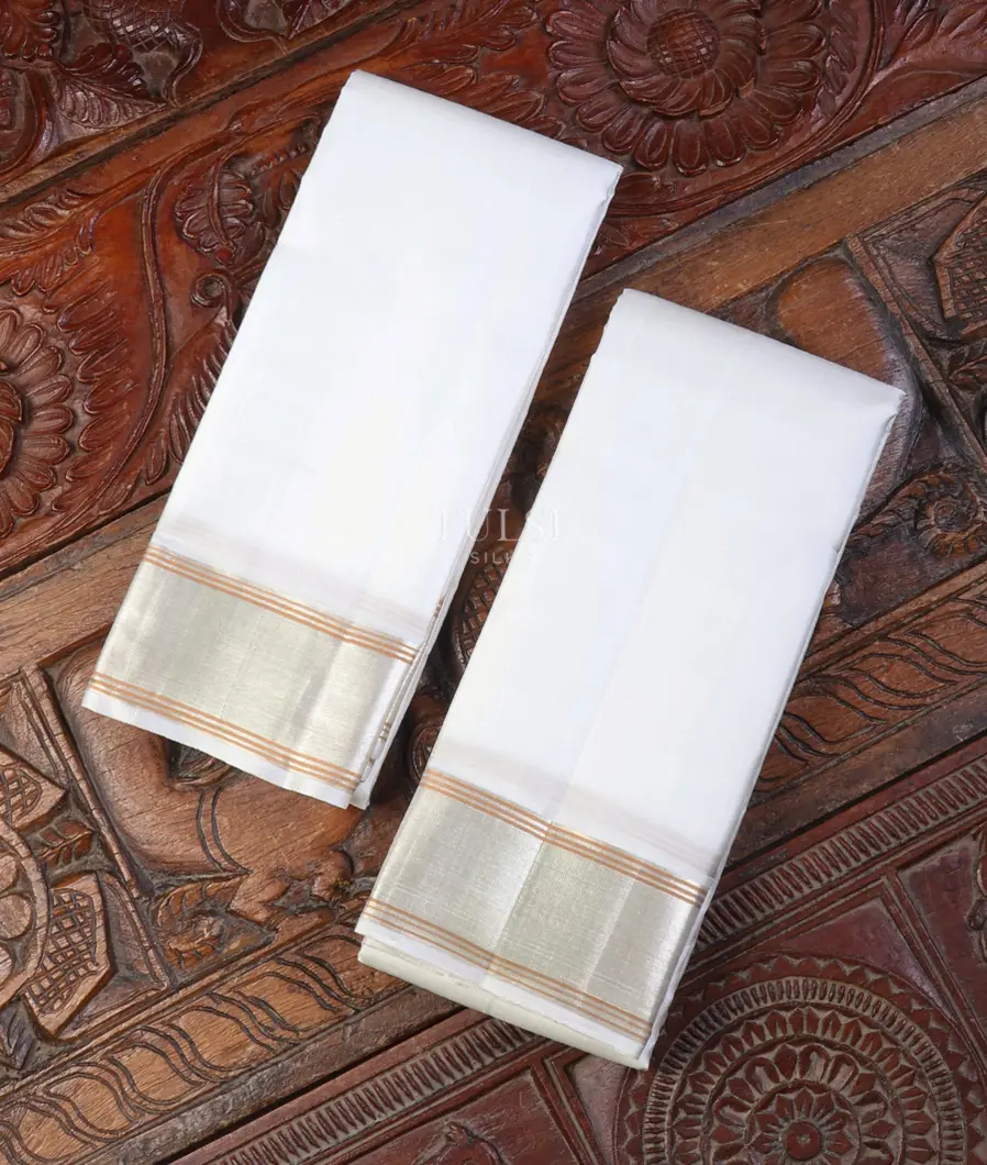 Off-White Handwoven Kanjivaram Silk Dhoti and Vastharam T668386-image