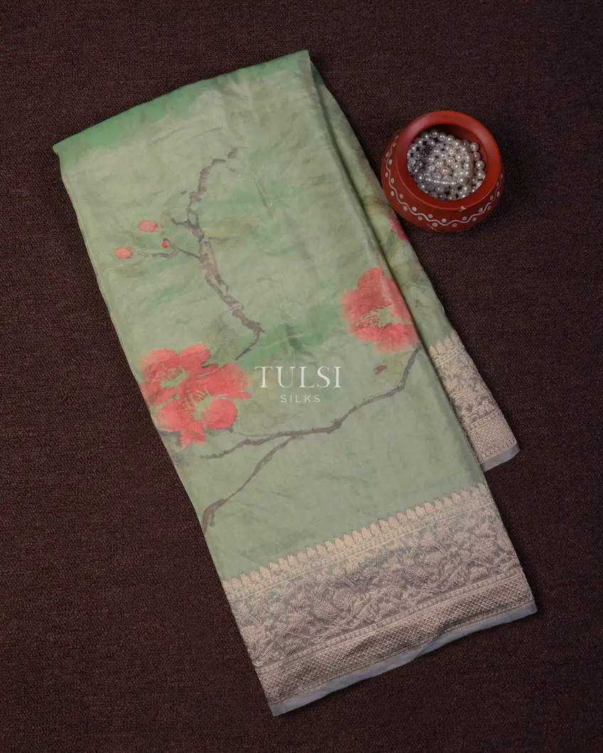 Green Tissue Banaras Kathan Silk Saree T679877-image