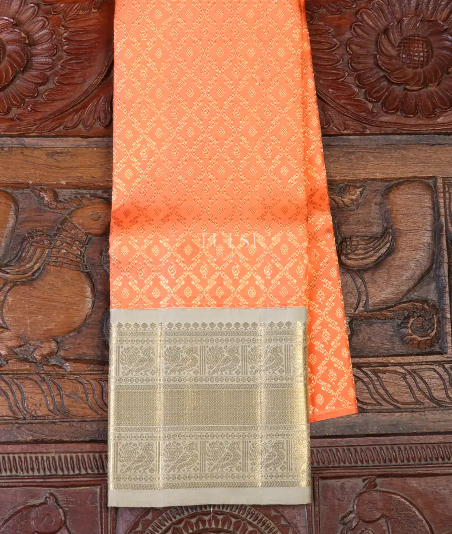 Peach Kanjivaram Silk Kids Pavadai T680163-image