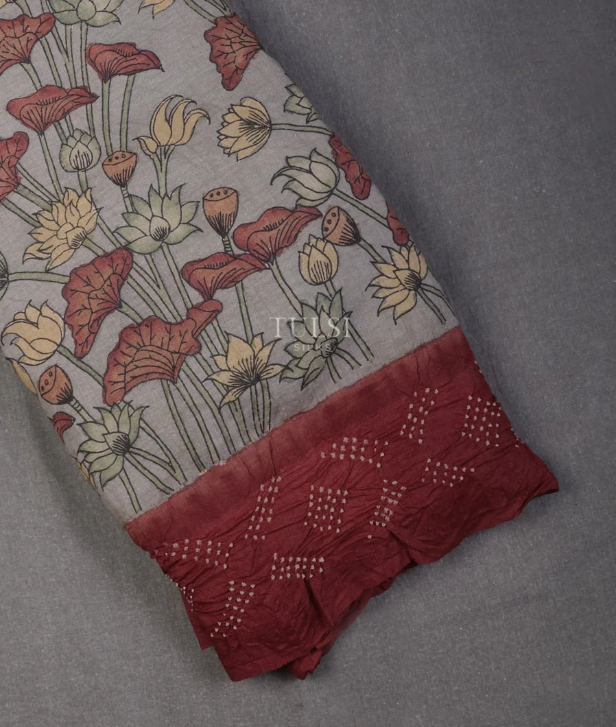 Grey Bandhani Tussar Kalamkari Handpainted Saree T652760-image