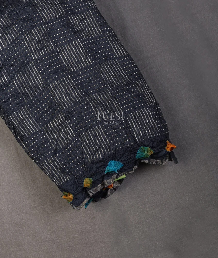 Dark Blue Bandhani Tussar Saree T652804-image