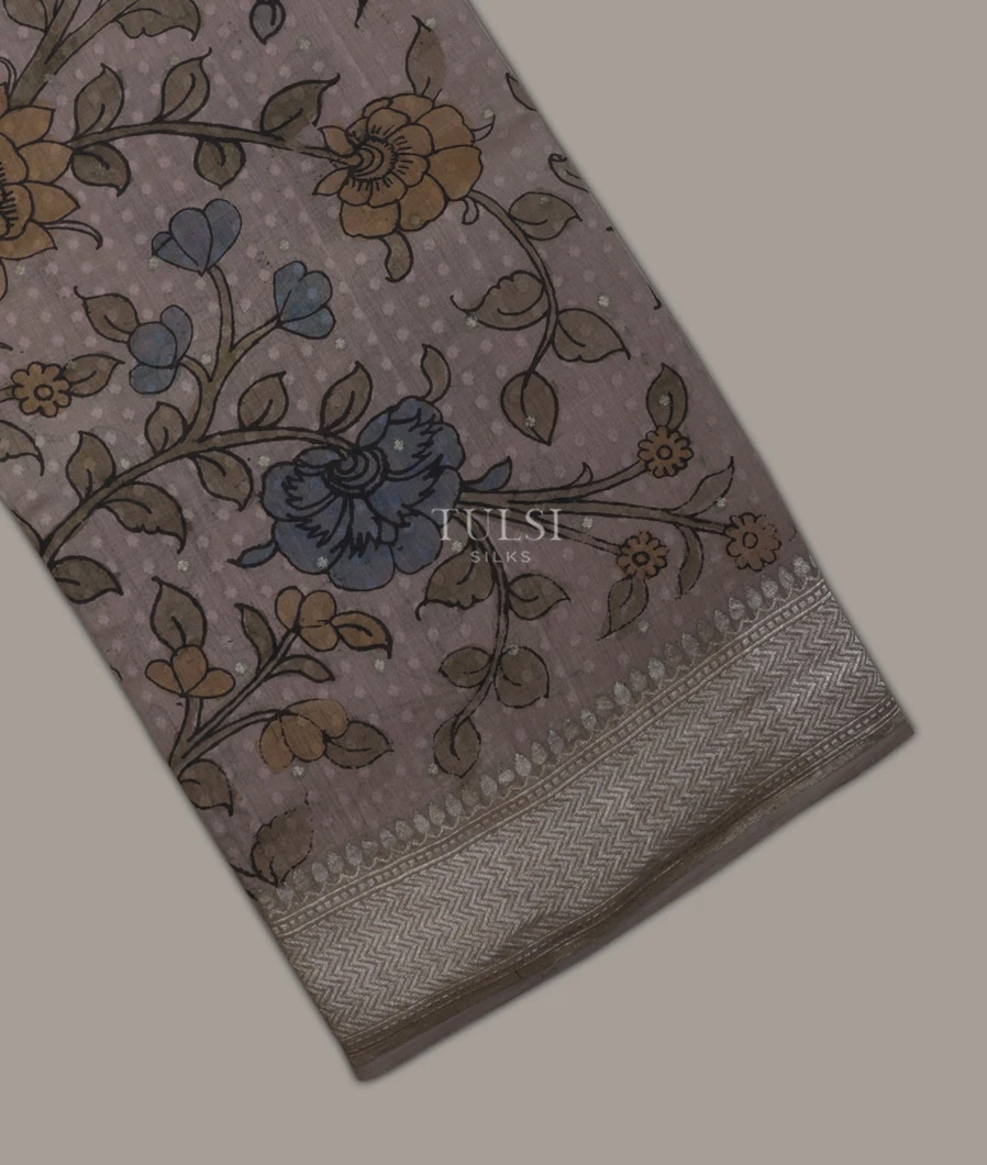 Dusty Brown Banaras Cotton Hand Painted Kalamkari Silk Saree T564696-image