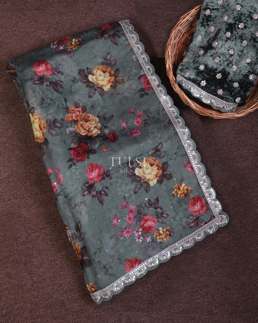 Grey Organza Printed Saree T655357-image