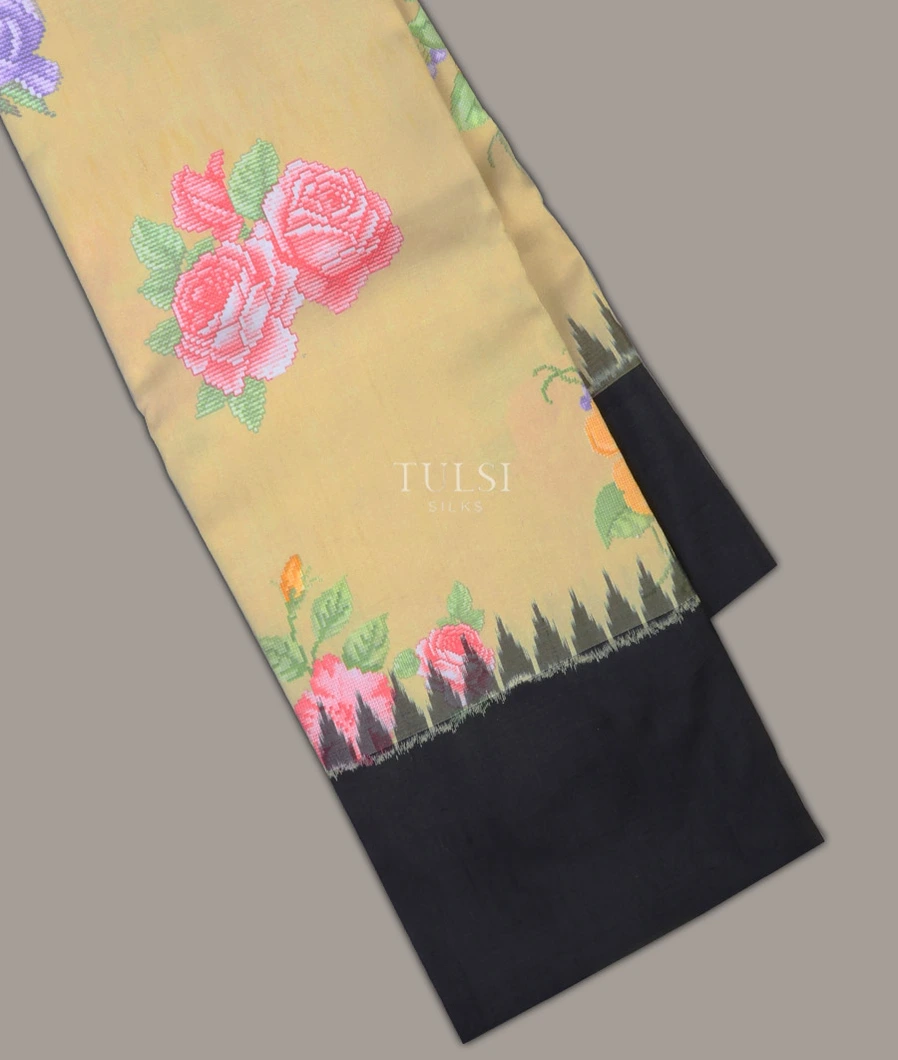 Pale Yellow Printed Kanjivaram Silk Saree T681436-image