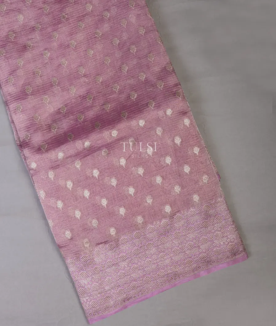 Lavender Pink Banaras Tissue Organza Saree T658242-image