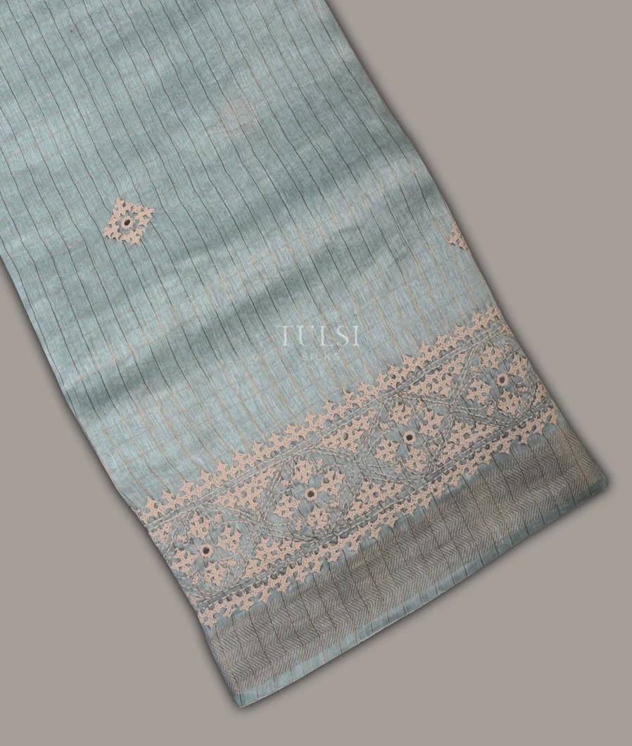 Blue Linen Embroidery Saree T652135-1-image