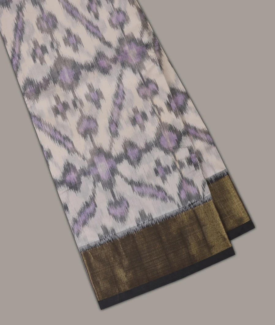 Off-White Pochampalli Silk Cotton Saree T650341-image