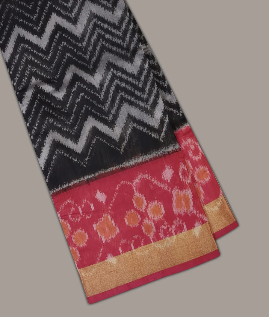 Black Pochampalli Silk Cotton Saree T650340-image