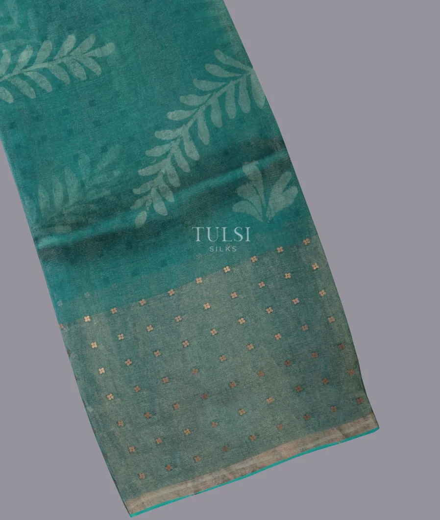Greenish Blue Tissue Organza Printed Saree T681793-image