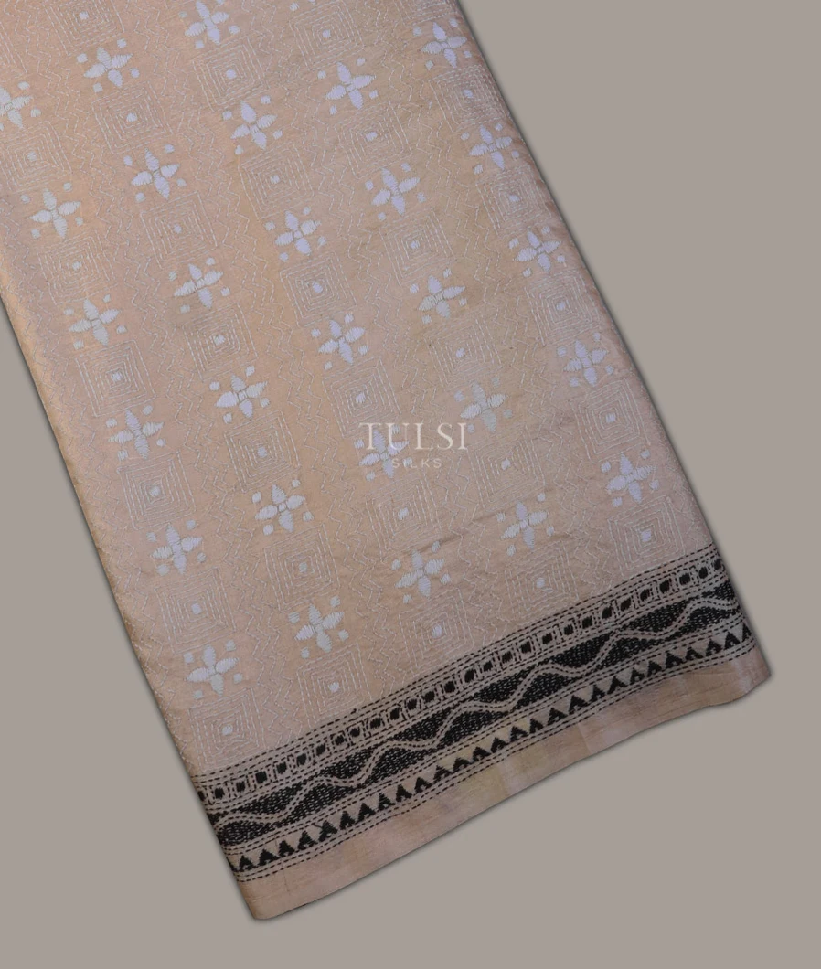 Beige Tussar Kantha Work Saree T609462-image
