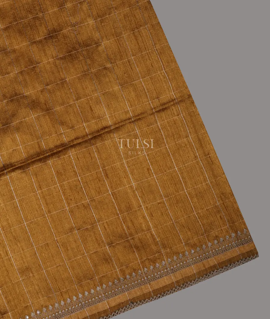 Yellow Tussar Embroidery Saree T678066-image