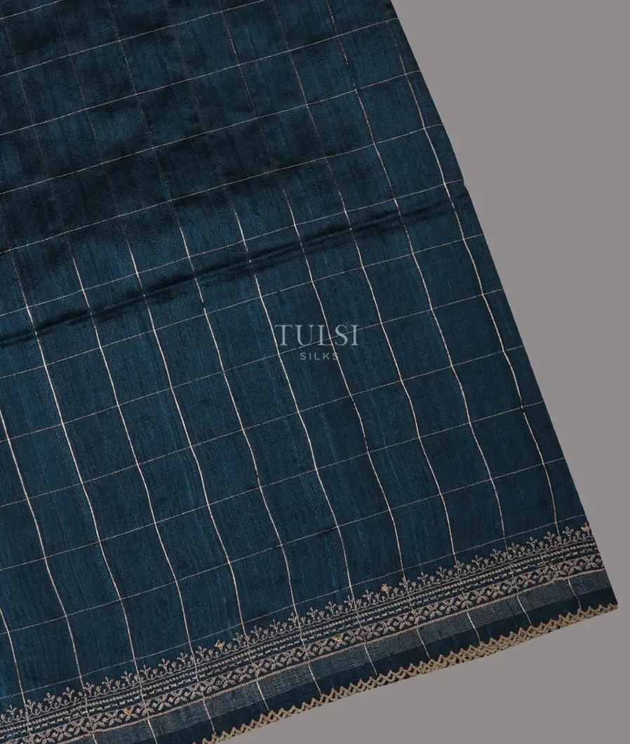 Blue Tussar Embroidery Saree T678058-image