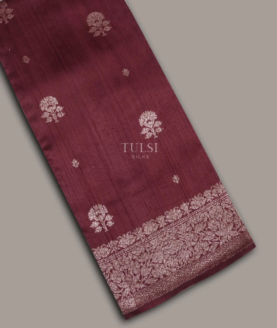 Burgundy Banaras Tussar Saree T654397-image