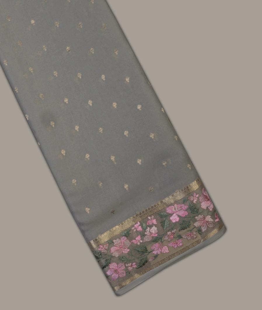Grey Georgette Silk Embroidery Saree T678021-image