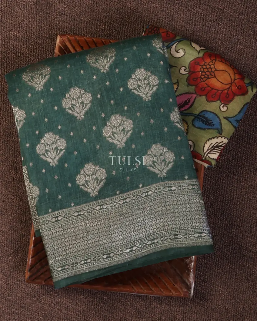 Dark Grey Banaras Linen With Kalamkari Hand Painted Saree T625880-image