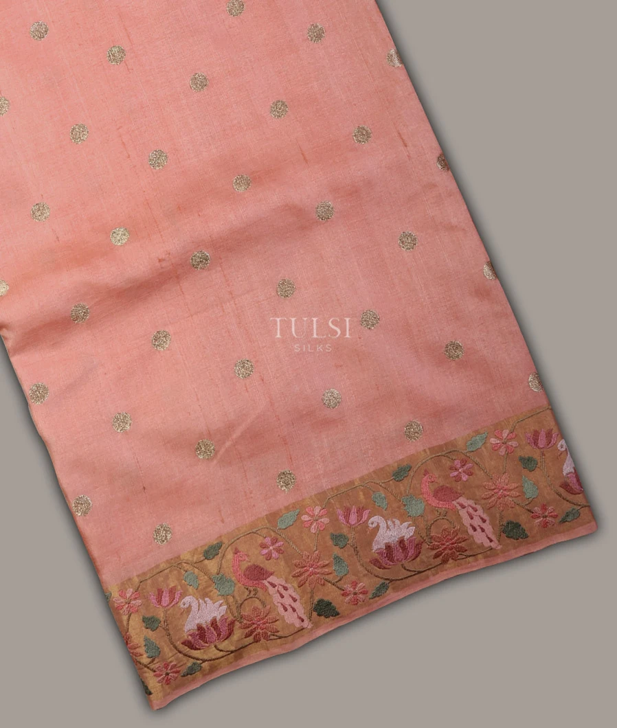Peach Tussar Embroidery Saree T669151-image