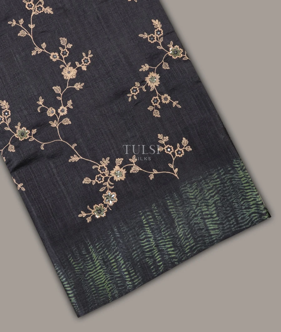 Black Tussar Embroidery Saree T671181-image