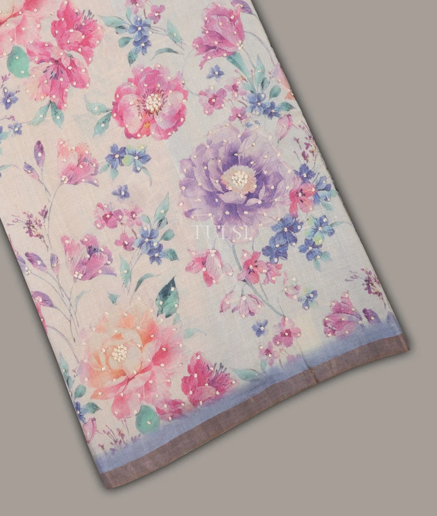 Off-White Tussar Printed Saree T661611-image
