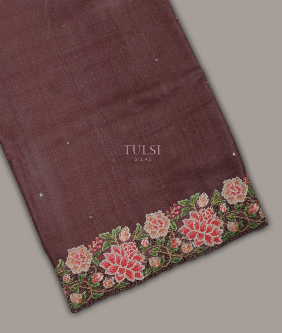 Purplish Brown Tussar Cutwork Saree T668515-image