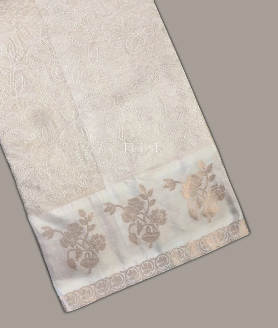 Off-White Silk Kota Embroidery Saree T681459-image