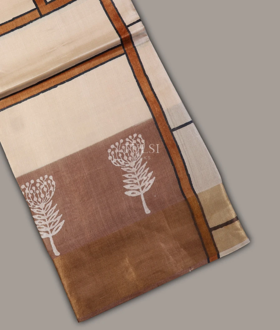 Beige Tussar Printed Saree T681674-image