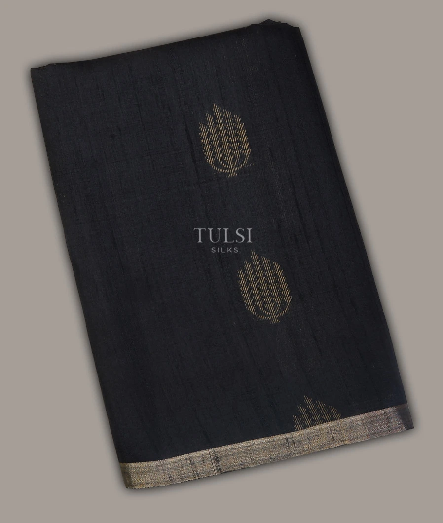 Black Woven Raw Silk Saree T683079-image