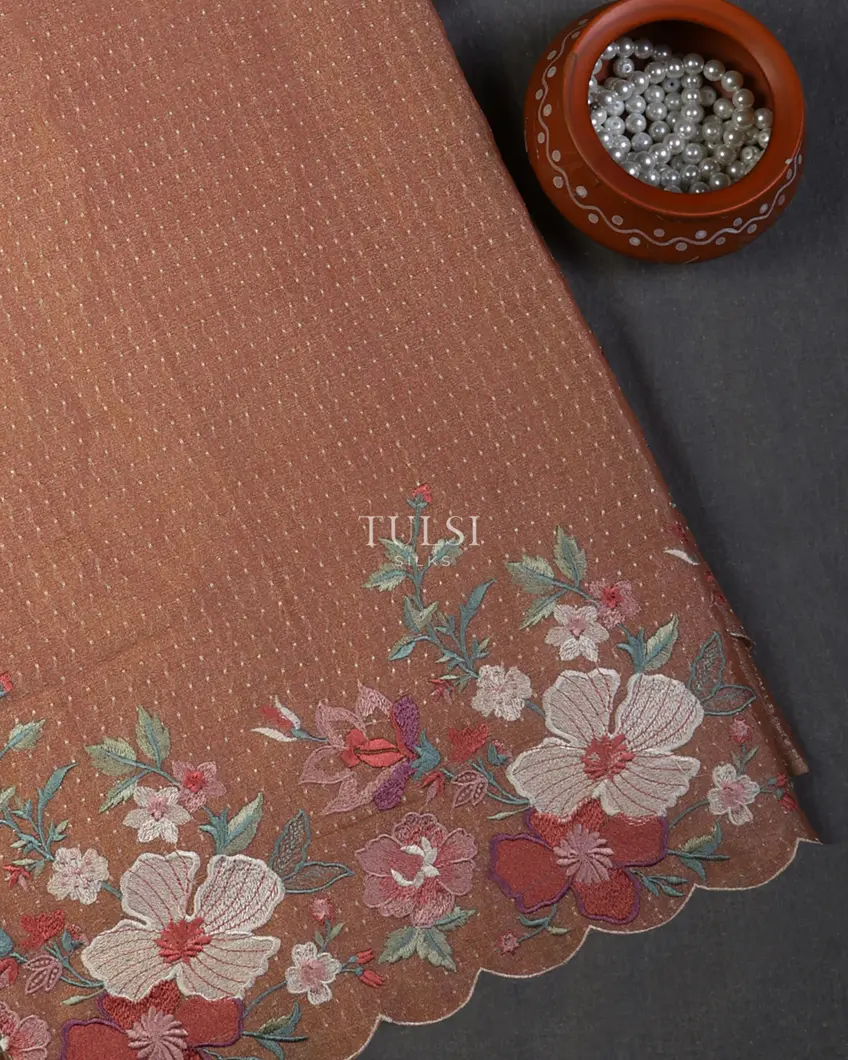 Peach Tissue Georgette Silk Embroidery Saree T683559-image
