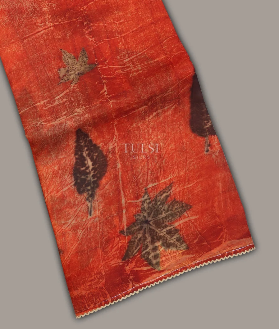 Rust Red Kora Organza Printed Saree T681494-image