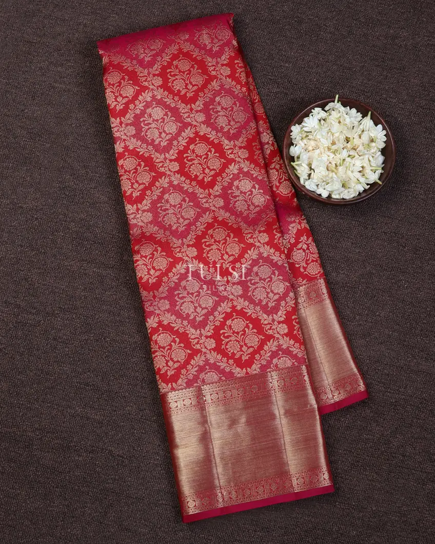 Red and Pink Kanjivaram Silk Saree T676867-image