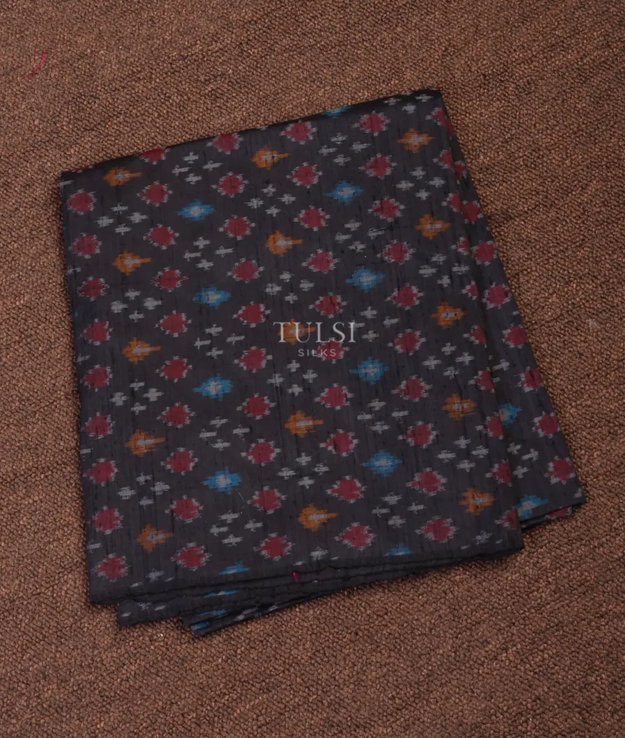 Black Ikat Blouse with Raw Silk finsh T681733-image