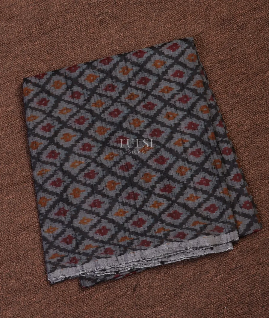 Grey Ikat Blouse with Raw Silk finsh T681730-image
