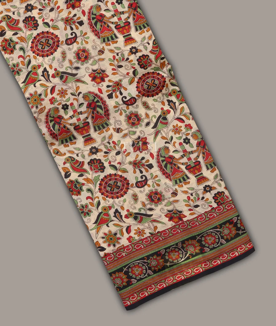 Beige Printed Silk Saree T550448-1-image