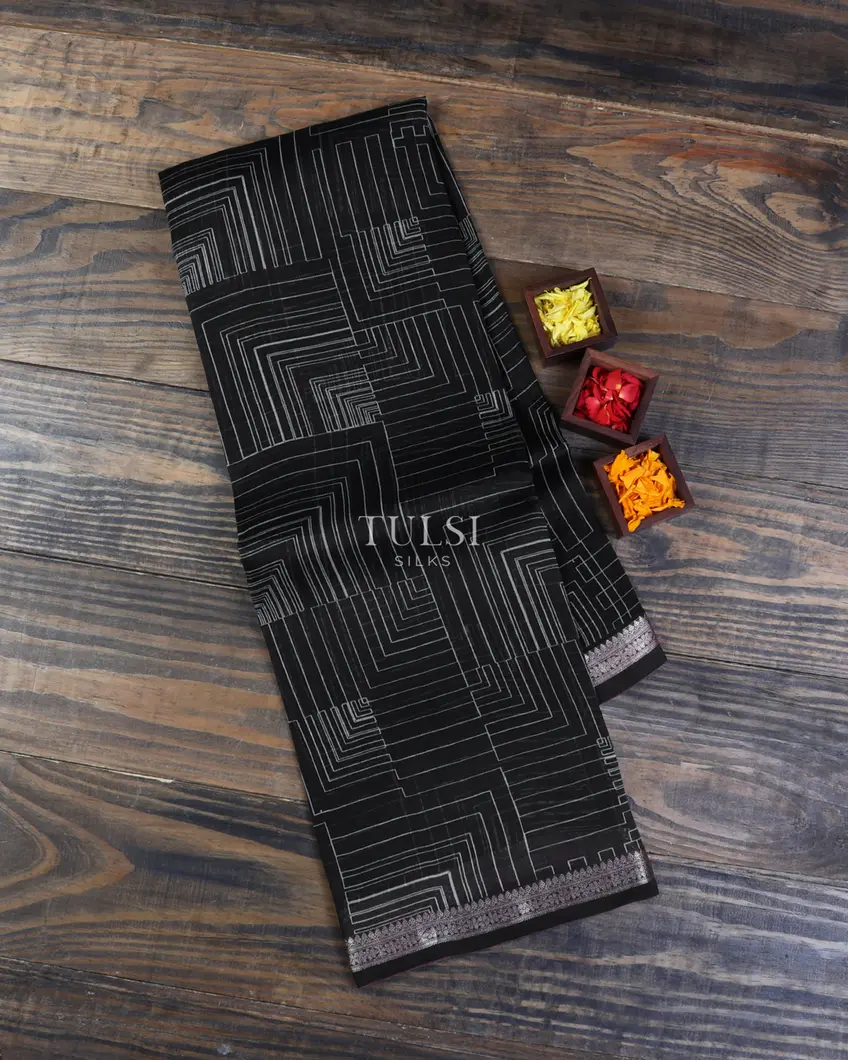 Black Kora Organza Printed Saree T516025-1-image