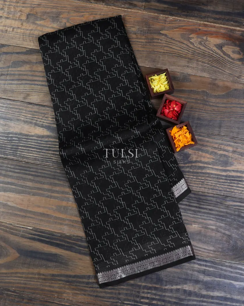 Black Kora Organza Printed Saree T516027-1-image
