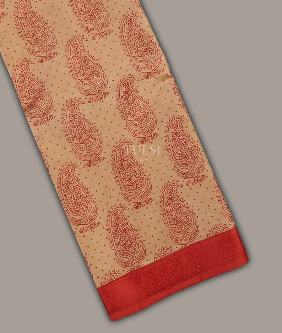 Beige Printed Silk Saree T674387-image