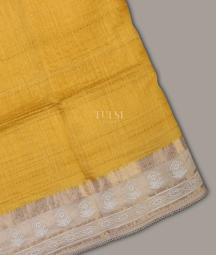 Yellow Tussar Embroidery Saree T685853-image