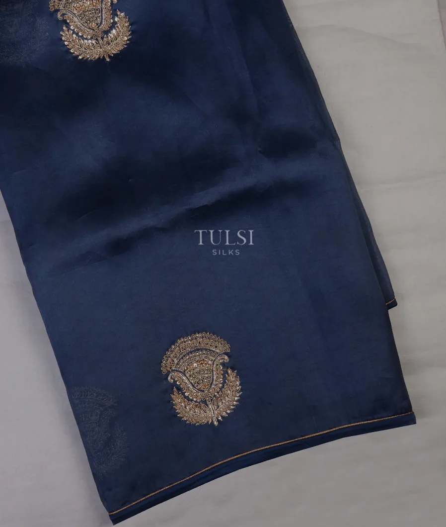 Blue Kora Organza Embroidery Saree T681442-image