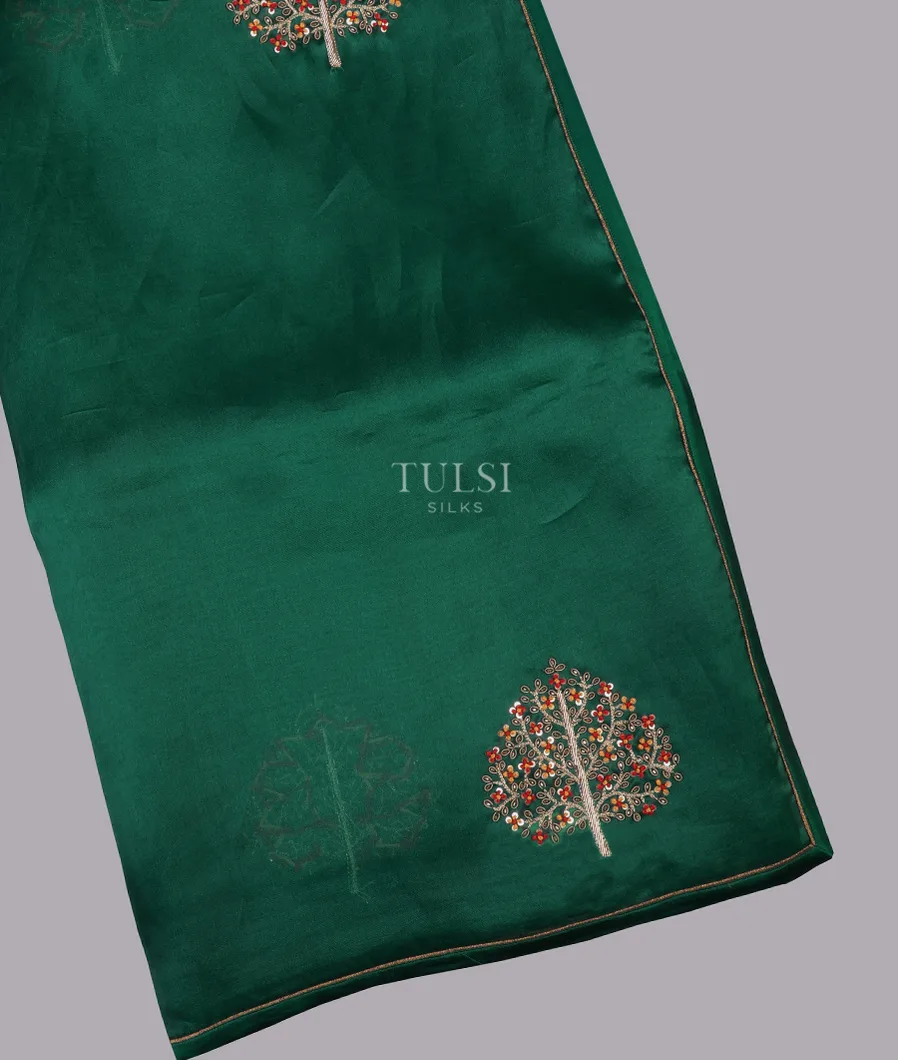 Peacock Green Kora Organza Embroidery Saree T681441-image